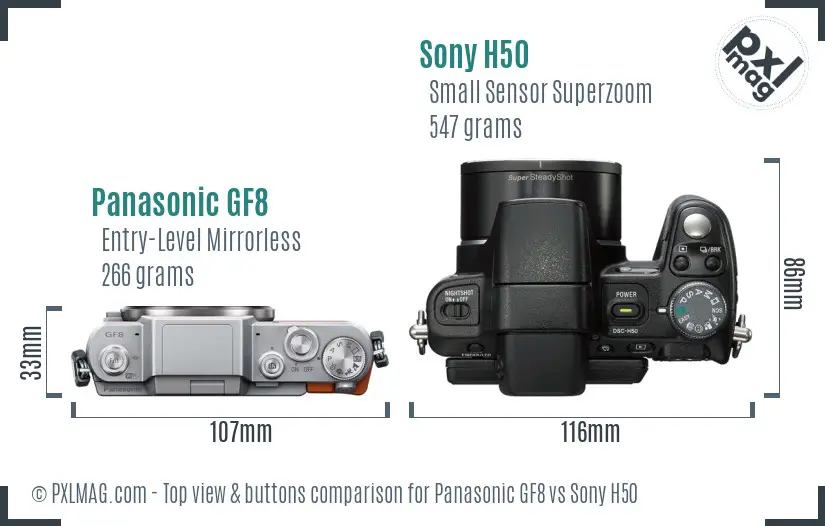 Panasonic GF8 vs Sony H50 top view buttons comparison