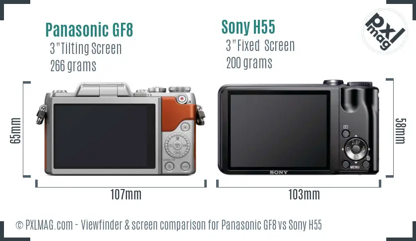 Panasonic GF8 vs Sony H55 Screen and Viewfinder comparison