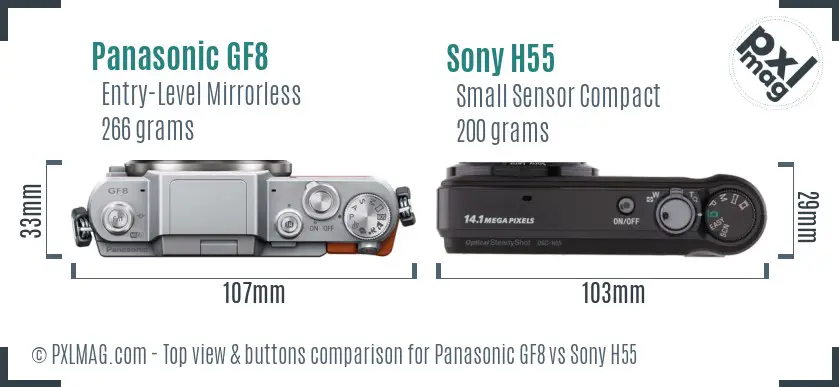 Panasonic GF8 vs Sony H55 top view buttons comparison