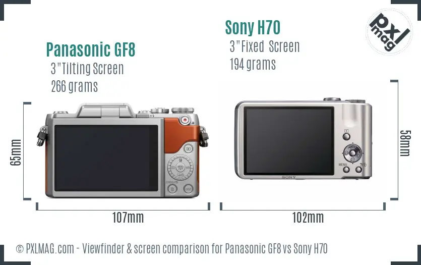 Panasonic GF8 vs Sony H70 Screen and Viewfinder comparison