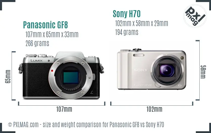 Panasonic GF8 vs Sony H70 size comparison