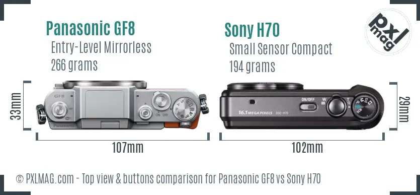 Panasonic GF8 vs Sony H70 top view buttons comparison