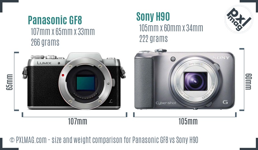 Panasonic GF8 vs Sony H90 size comparison