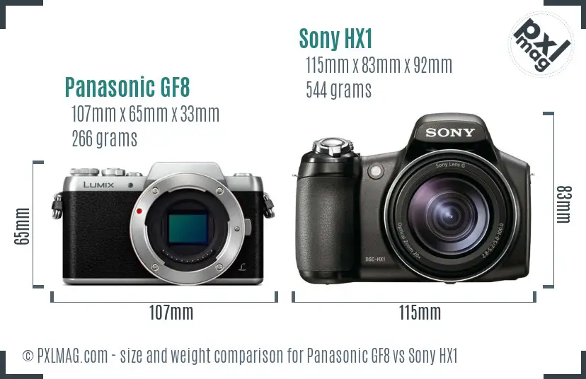 Panasonic GF8 vs Sony HX1 size comparison Panasonic GF8 vs Sony HX1 size comparison