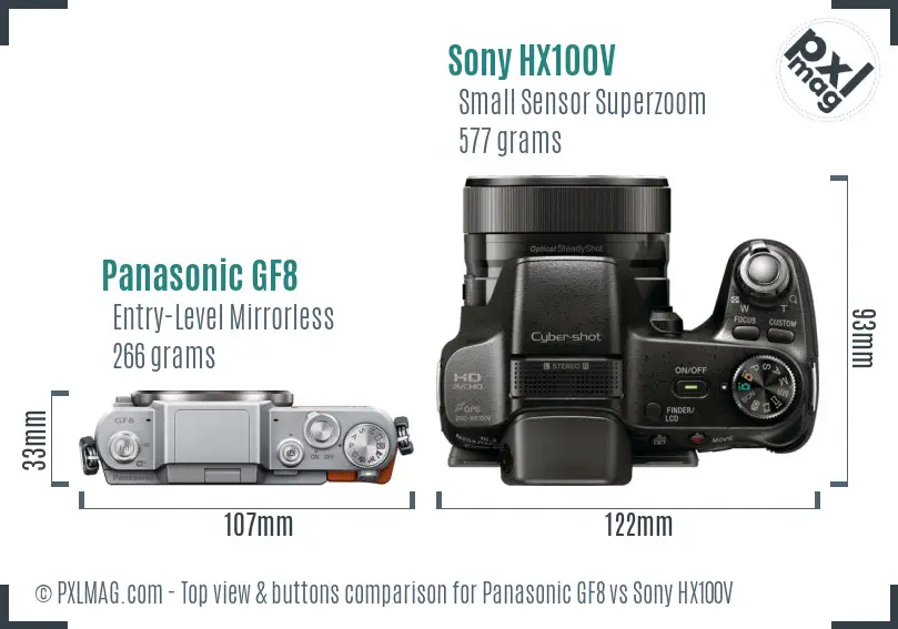 Panasonic GF8 vs Sony HX100V top view buttons comparison