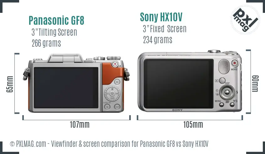 Panasonic GF8 vs Sony HX10V Screen and Viewfinder comparison