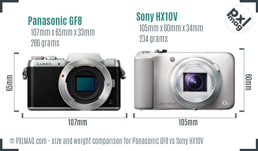 Panasonic GF8 vs Sony HX10V size comparison