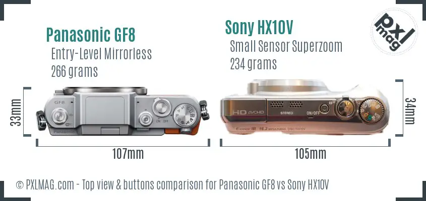 Panasonic GF8 vs Sony HX10V top view buttons comparison