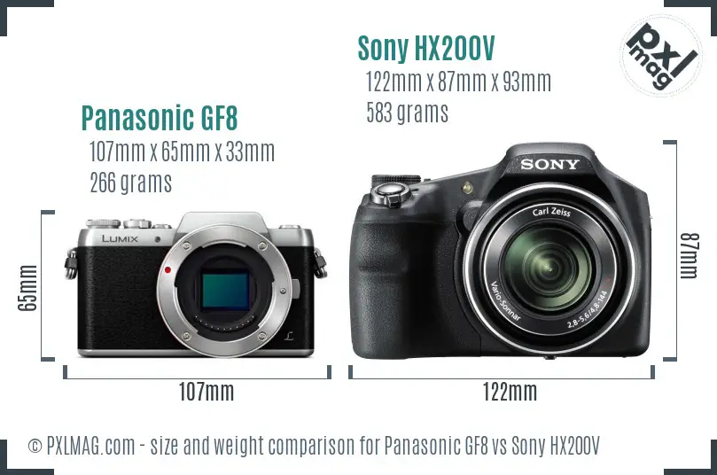 Panasonic GF8 vs Sony HX200V size comparison Panasonic GF8 vs Sony HX200V size comparison