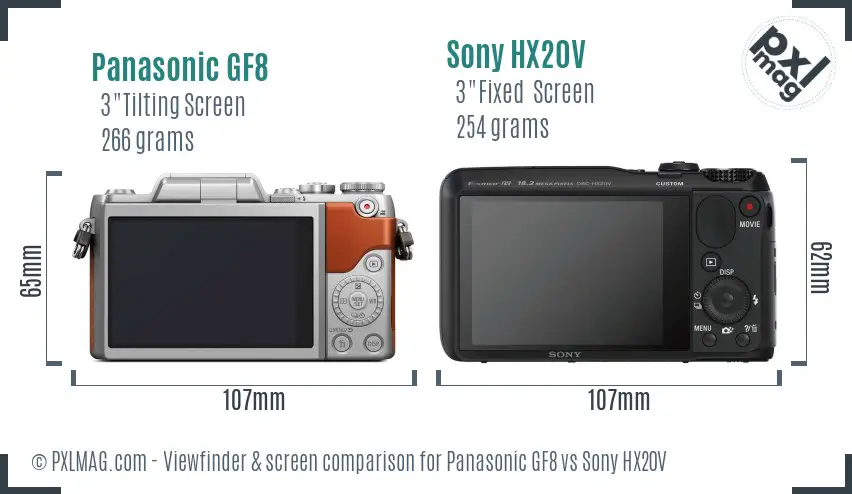 Panasonic GF8 vs Sony HX20V Screen and Viewfinder comparison