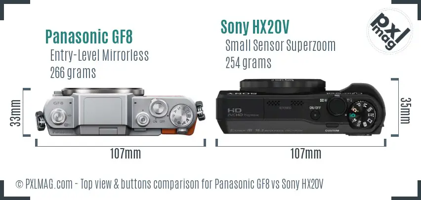 Panasonic GF8 vs Sony HX20V top view buttons comparison