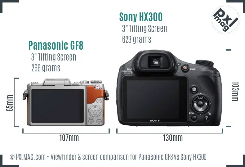 Panasonic GF8 vs Sony HX300 Screen and Viewfinder comparison