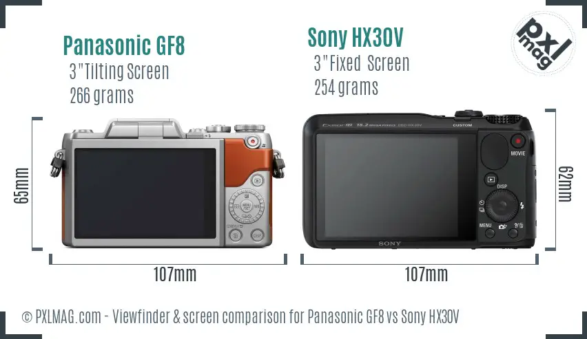 Panasonic GF8 vs Sony HX30V Screen and Viewfinder comparison Panasonic GF8 vs Sony HX30V Screen and Viewfinder comparison