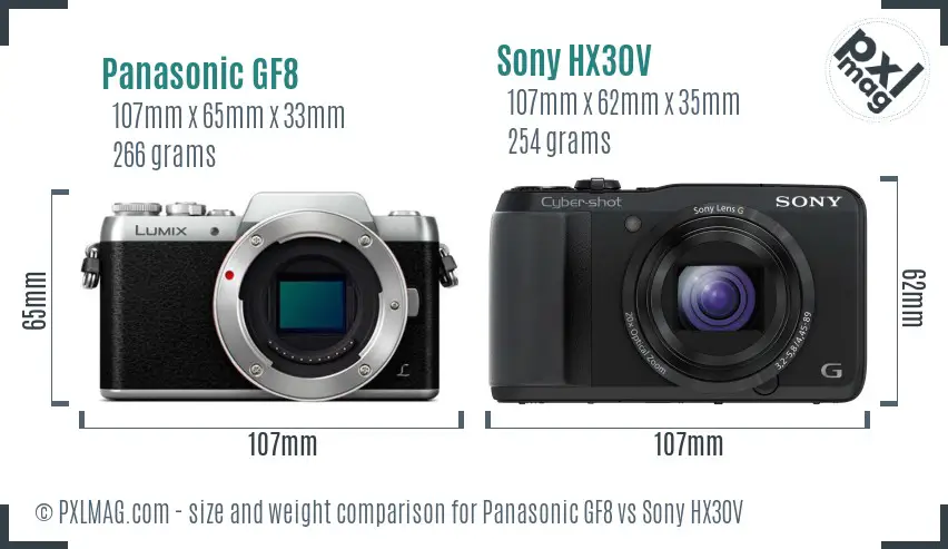 Panasonic GF8 vs Sony HX30V size comparison Panasonic GF8 vs Sony HX30V size comparison