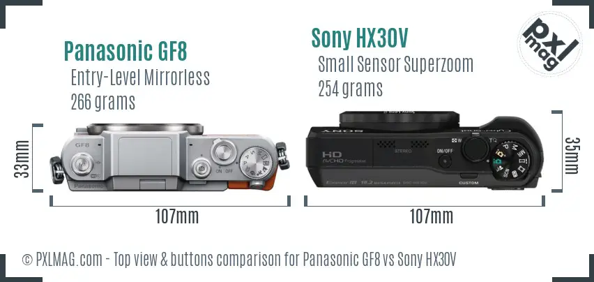 Panasonic GF8 vs Sony HX30V top view buttons comparison Panasonic GF8 vs Sony HX30V top view buttons comparison