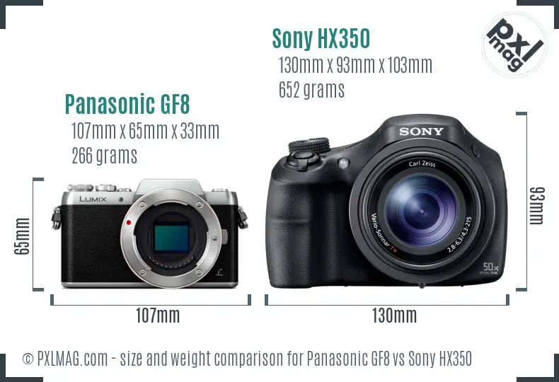 Panasonic GF8 vs Sony HX350 size comparison Panasonic GF8 vs Sony HX350 size comparison