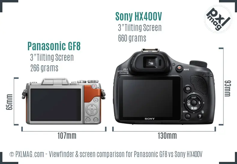 Panasonic GF8 vs Sony HX400V Screen and Viewfinder comparison Panasonic GF8 vs Sony HX400V Screen and Viewfinder comparison