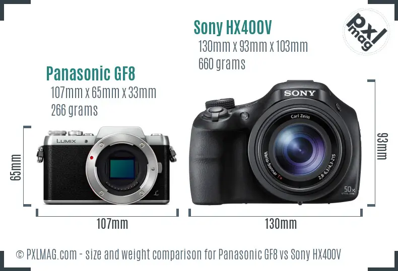 Panasonic GF8 vs Sony HX400V size comparison Panasonic GF8 vs Sony HX400V size comparison