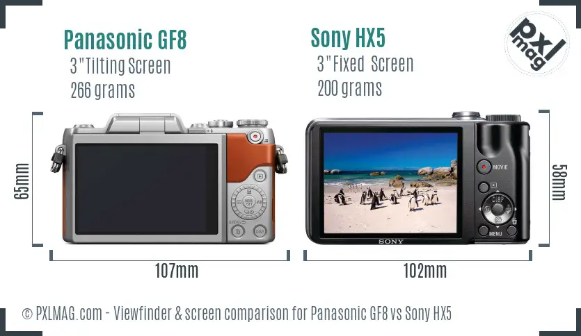 Panasonic GF8 vs Sony HX5 Screen and Viewfinder comparison