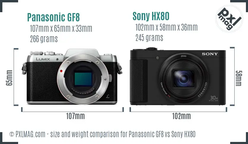 Panasonic GF8 vs Sony HX80 size comparison