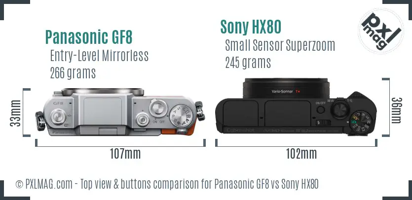 Panasonic GF8 vs Sony HX80 top view buttons comparison