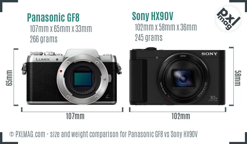 Panasonic GF8 vs Sony HX90V size comparison Panasonic GF8 vs Sony HX90V size comparison