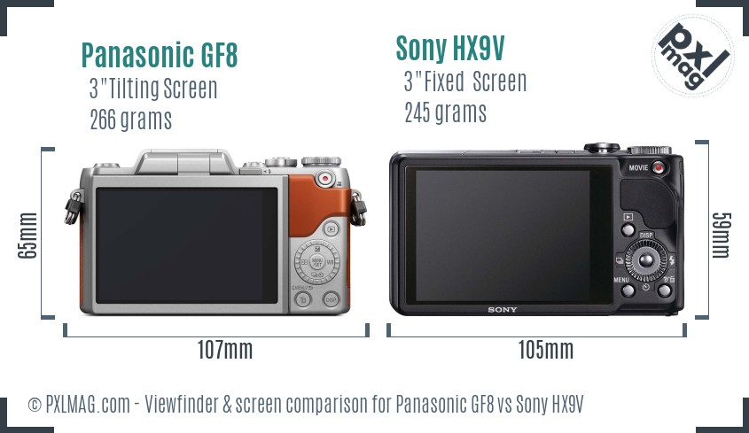 Panasonic GF8 vs Sony HX9V Screen and Viewfinder comparison