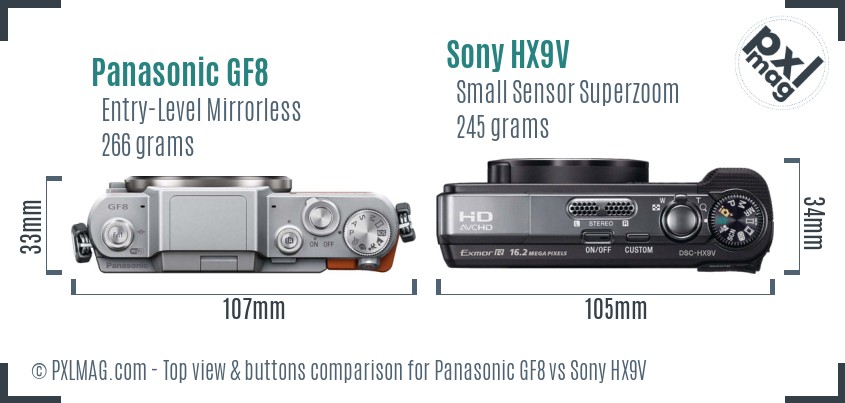 Panasonic GF8 vs Sony HX9V top view buttons comparison