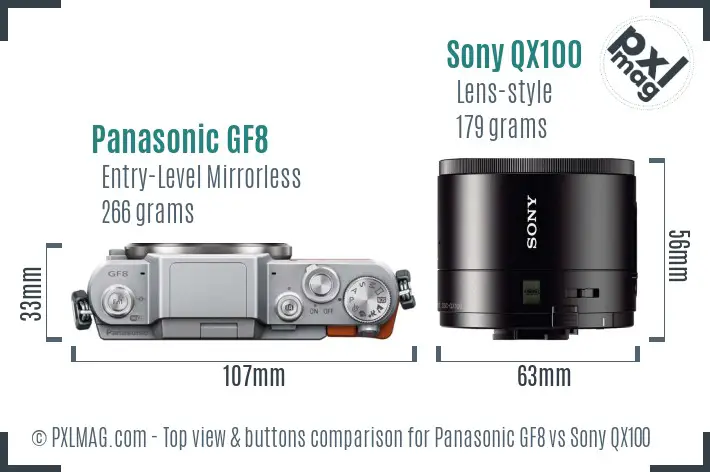 Panasonic GF8 vs Sony QX100 top view buttons comparison