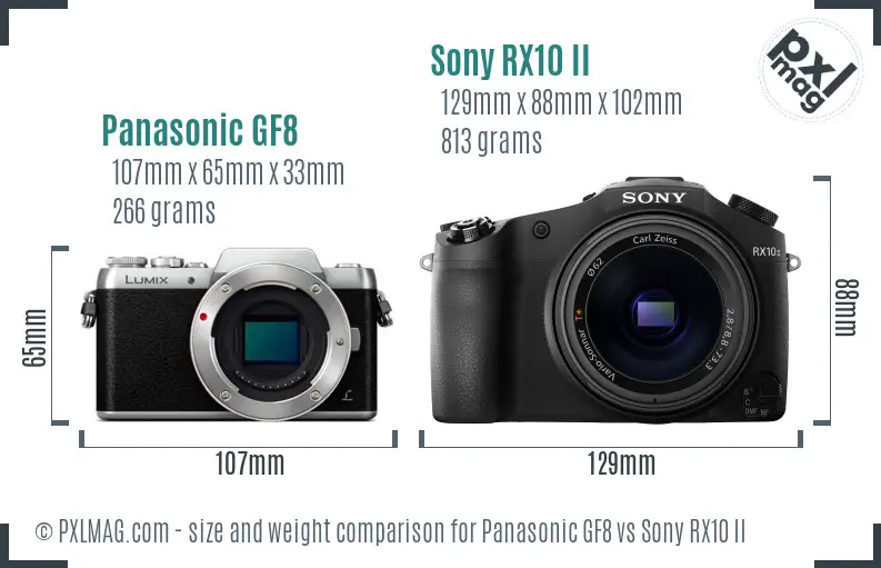 Panasonic GF8 vs Sony RX10 II size comparison Panasonic GF8 vs Sony RX10 II size comparison