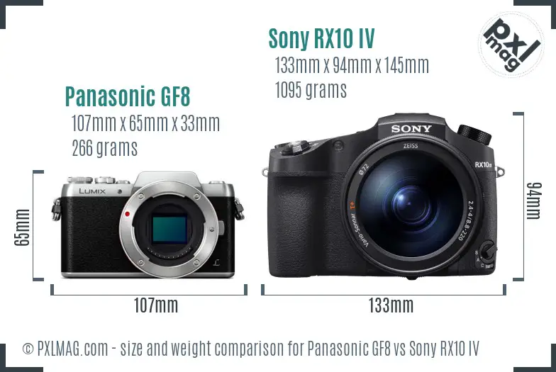 Panasonic GF8 vs Sony RX10 IV size comparison Panasonic GF8 vs Sony RX10 IV size comparison
