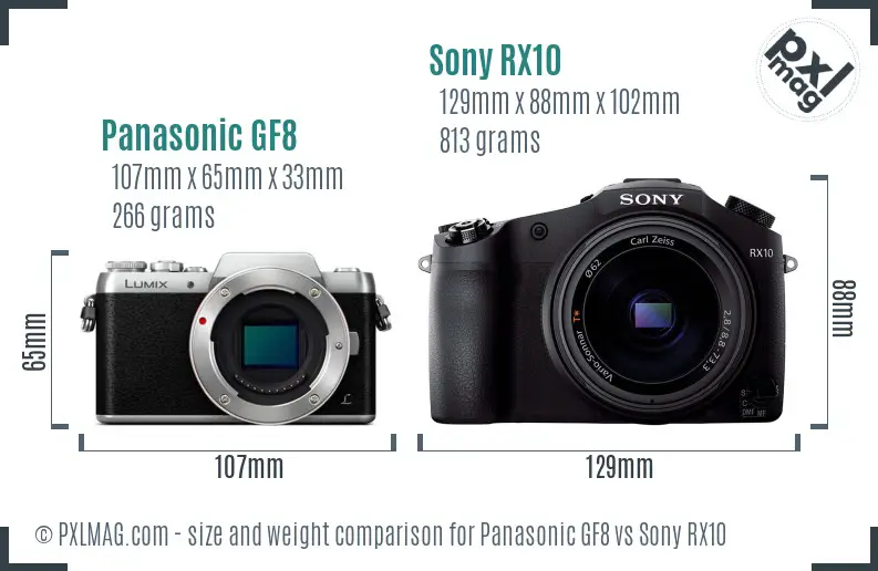 Panasonic GF8 vs Sony RX10 size comparison Panasonic GF8 vs Sony RX10 size comparison