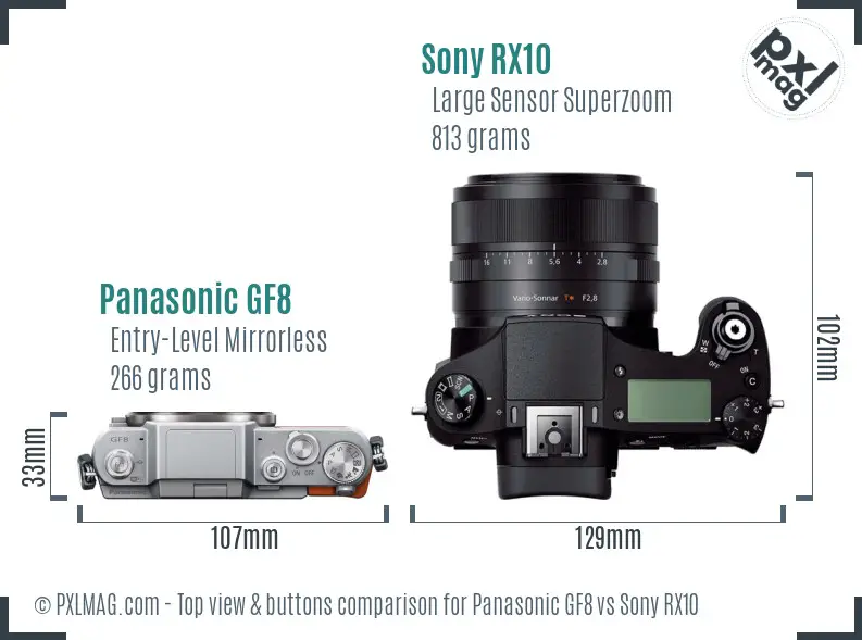 Panasonic GF8 vs Sony RX10 top view buttons comparison Panasonic GF8 vs Sony RX10 top view buttons comparison