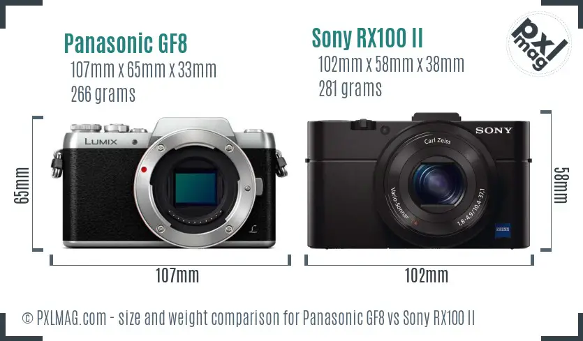 Panasonic GF8 vs Sony RX100 II size comparison