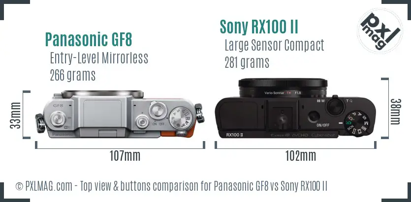 Panasonic GF8 vs Sony RX100 II top view buttons comparison