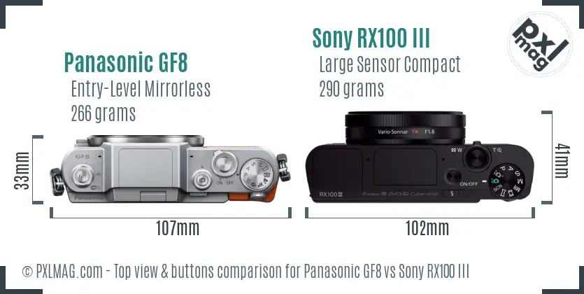 Panasonic GF8 vs Sony RX100 III top view buttons comparison
