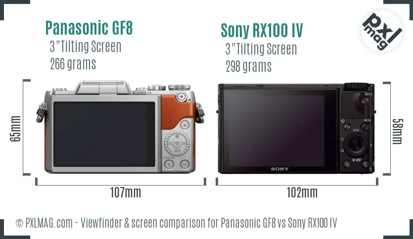 Panasonic GF8 vs Sony RX100 IV Screen and Viewfinder comparison