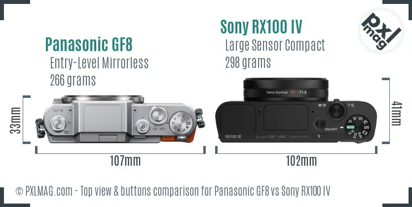 Panasonic GF8 vs Sony RX100 IV top view buttons comparison