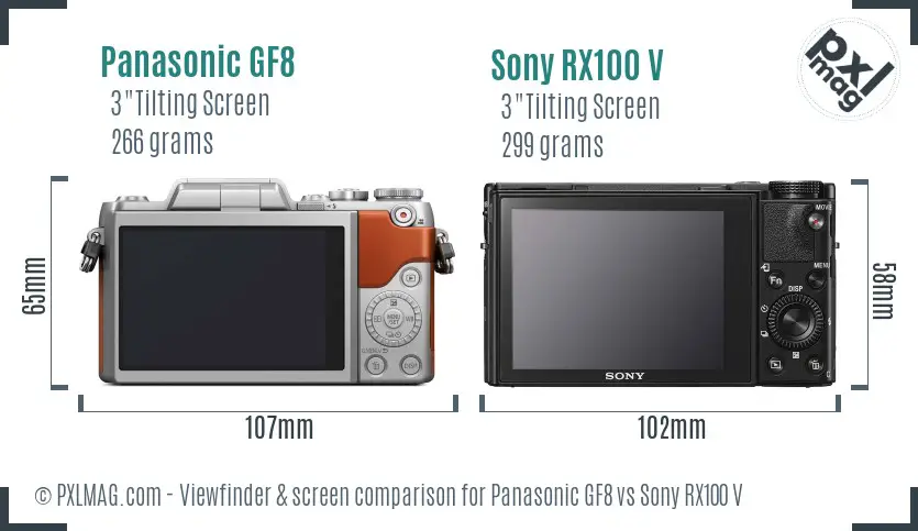 Panasonic GF8 vs Sony RX100 V Screen and Viewfinder comparison