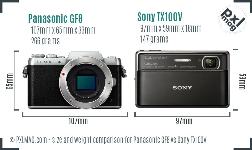 Panasonic GF8 vs Sony TX100V size comparison