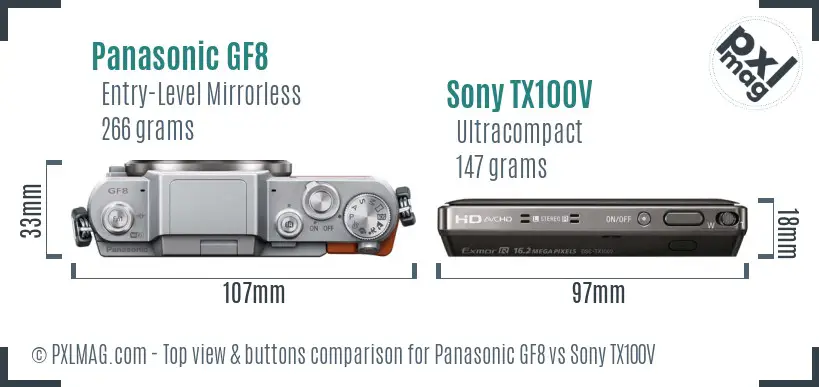 Panasonic GF8 vs Sony TX100V top view buttons comparison