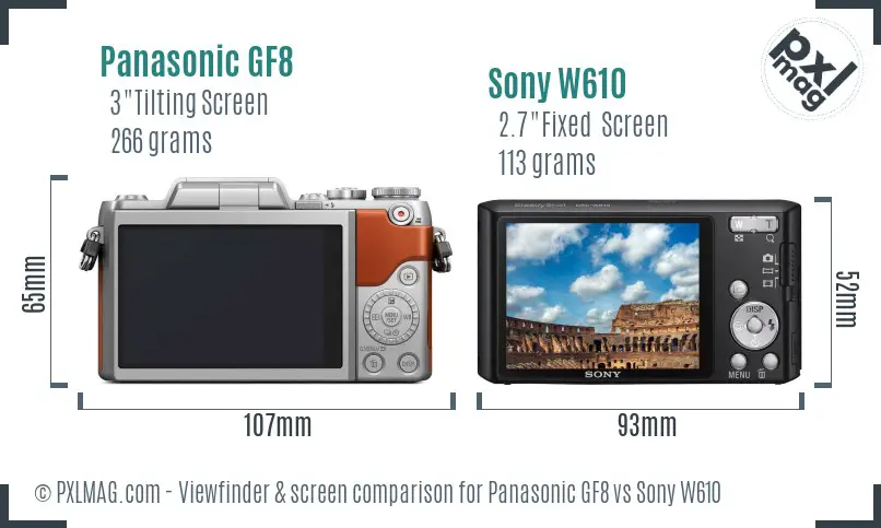 Panasonic GF8 vs Sony W610 Screen and Viewfinder comparison
