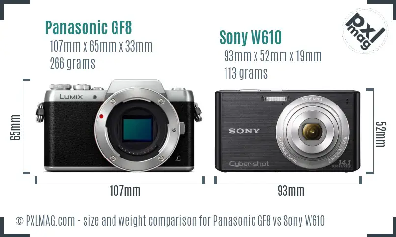 Panasonic GF8 vs Sony W610 size comparison