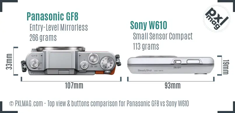 Panasonic GF8 vs Sony W610 top view buttons comparison