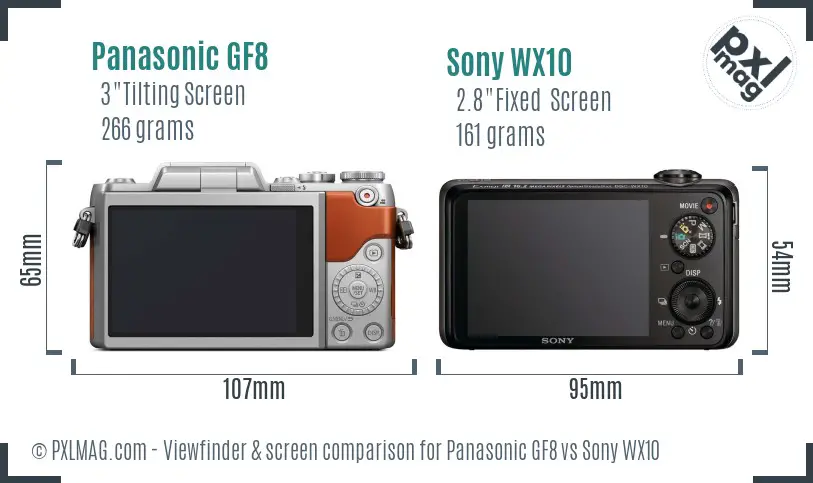 Panasonic GF8 vs Sony WX10 Screen and Viewfinder comparison