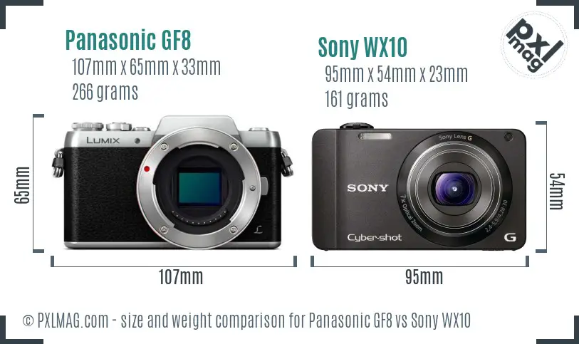 Panasonic GF8 vs Sony WX10 size comparison