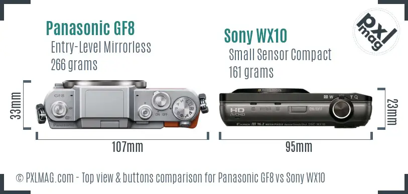 Panasonic GF8 vs Sony WX10 top view buttons comparison