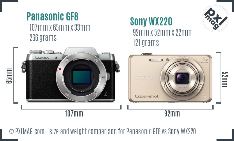 Panasonic GF8 vs Sony WX220 size comparison