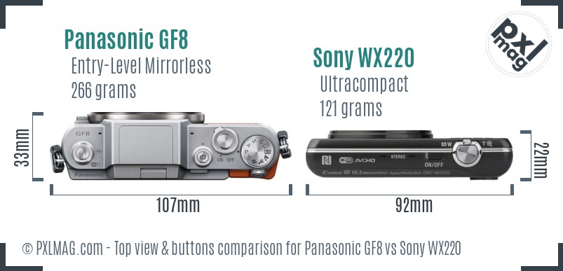 Panasonic GF8 vs Sony WX220 top view buttons comparison