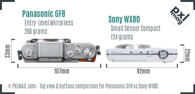 Panasonic GF8 vs Sony WX80 top view buttons comparison Panasonic GF8 vs Sony WX80 top view buttons comparison